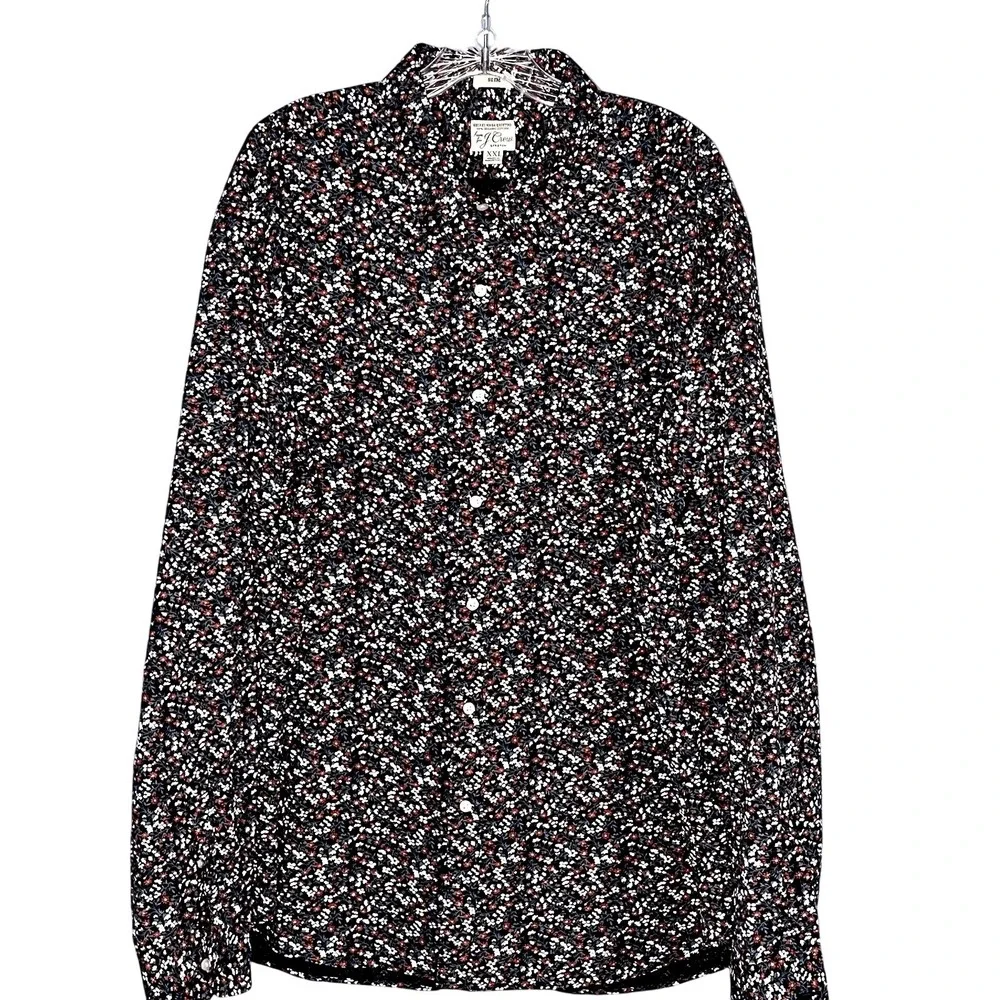 J Crew Mens Slim Stretch Floral Button Shirt XXL Navy Preppy Statement Retro 90s
